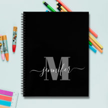 Black White Personlig Sketchbook Monogram Namn