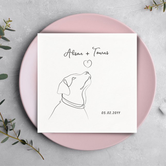 Black White Pet Doodle Förlovning Bröllop Monogram Pappersservett (Skapare uppladdad)