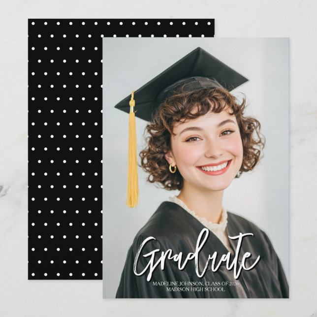 Black & White Photo 2026 Graduation Announcement (Fram/baksida)