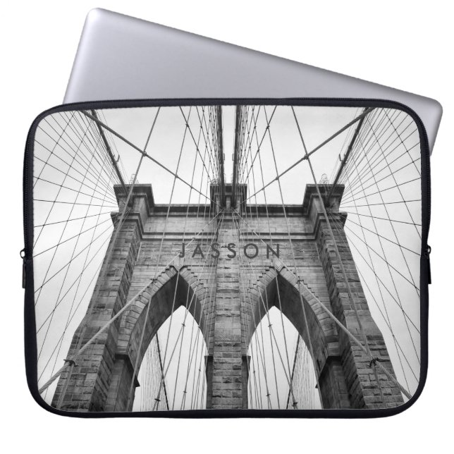 Black & White Photo Brooklyn Bridge Laptop Sleeve (Framsidan)