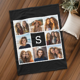 Black White Photo Collage Anpassningsbar Monogram Fleecefilt