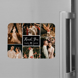Black White Photo Collage Bröllop Tack Magnet