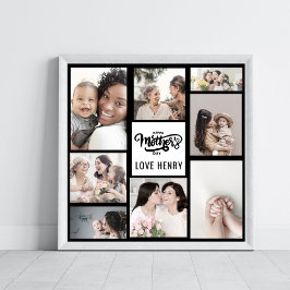 Black White Photo Collage Gift Lycklig Mors dag Poster