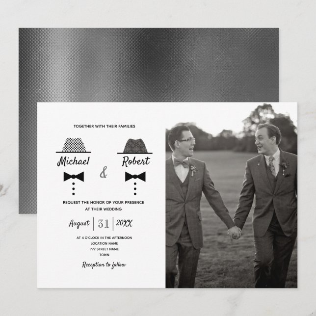 Black White Photo Gay Bröllop Inbjudningar (Fram/baksida)