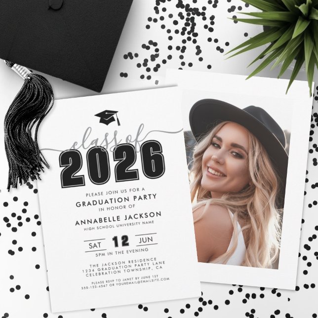 Black White Photo Graduation Party Inbjudningar (Black White Photo Graduation Party Invitation)