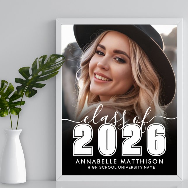 Black White Photo Graduation Party Sign Poster (Black White Photo Graduation Party Sign)