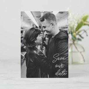 Black White Photo Modern Handskrift Bröllop Spara Datumet