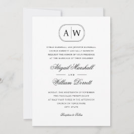 Black White Photo Monogram Bröllop Inbjudningar