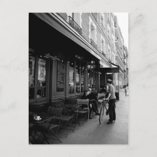 Black & White Photo of Street Cafe in Paris Vykort