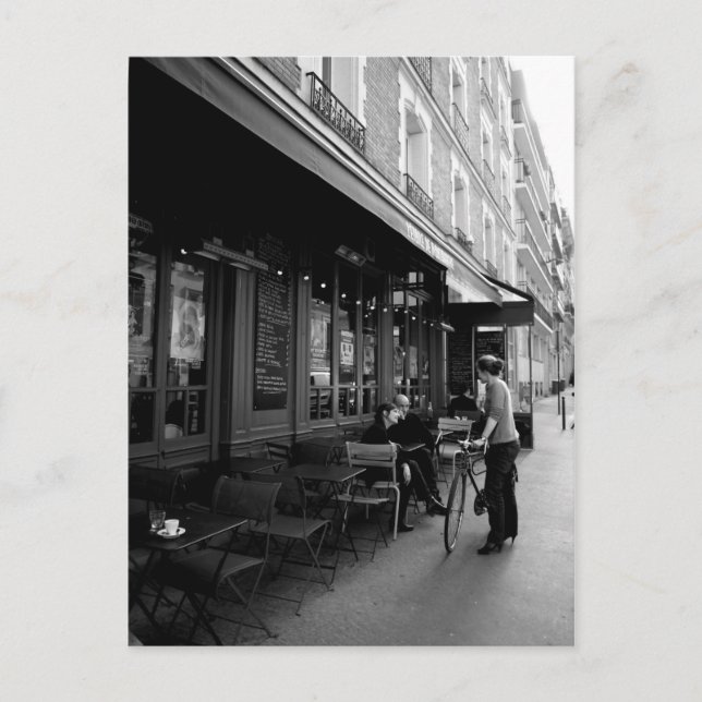 Black & White Photo of Street Cafe in Paris Vykort (Framsida)