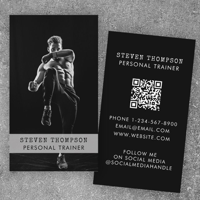 Black White Photo Personal Trainer Fitness Idrotts Visitkort (Personal Trainer Fitness Athlete Black White Photo Business Card)