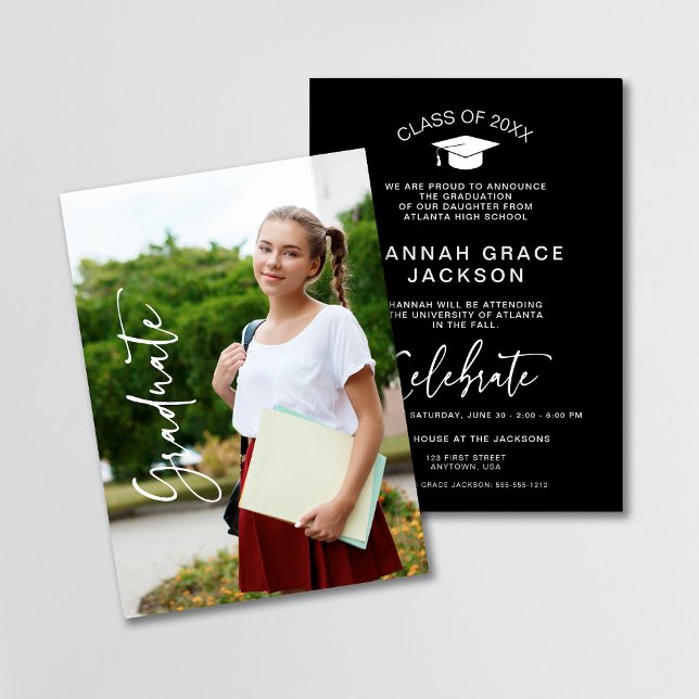 Black & White Photo Script Graduation Announcement Inbjudningar (Skapare uppladdad)