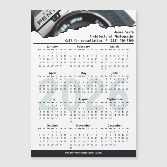 Black White Photographer Call 2026 Calendar Magnet (Framsida)