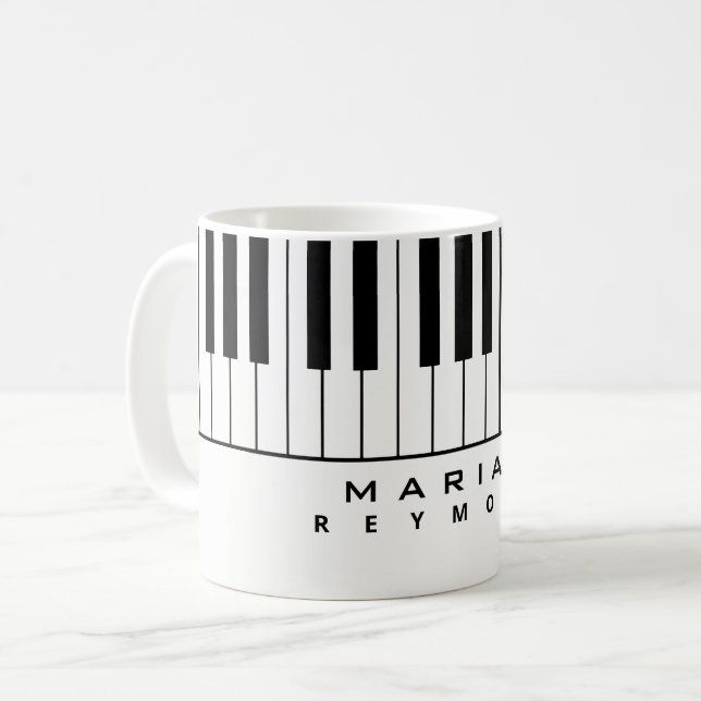 Black White Piano Mugg med Pianist Namn (Framsida vänster)