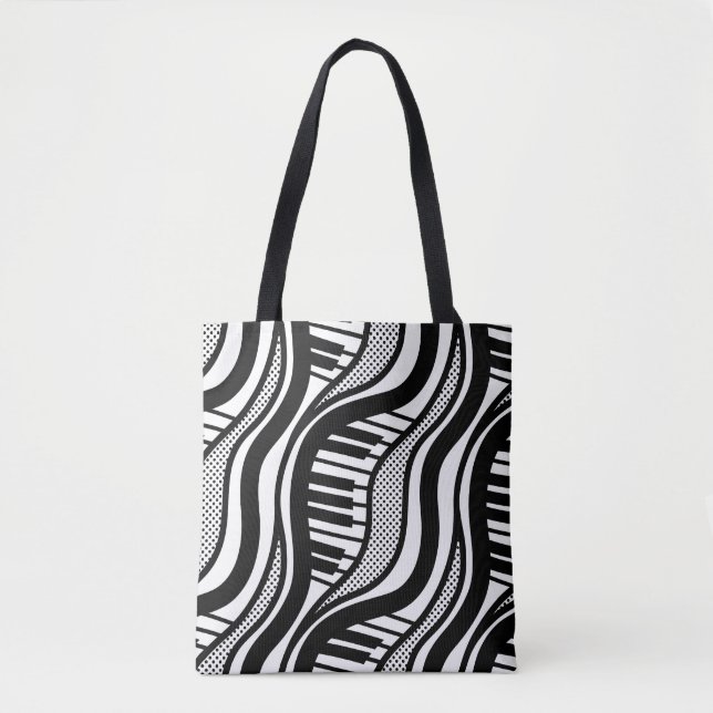 Black & White Piano Music Polka Dot Tote Bag Tygkasse (Framsida)