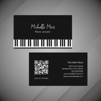 Black White Piano Music Teacher Pianist Performer Visitkort