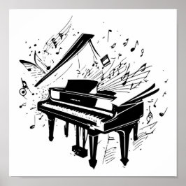 Black & White Piano Music Teacher/Student Poster