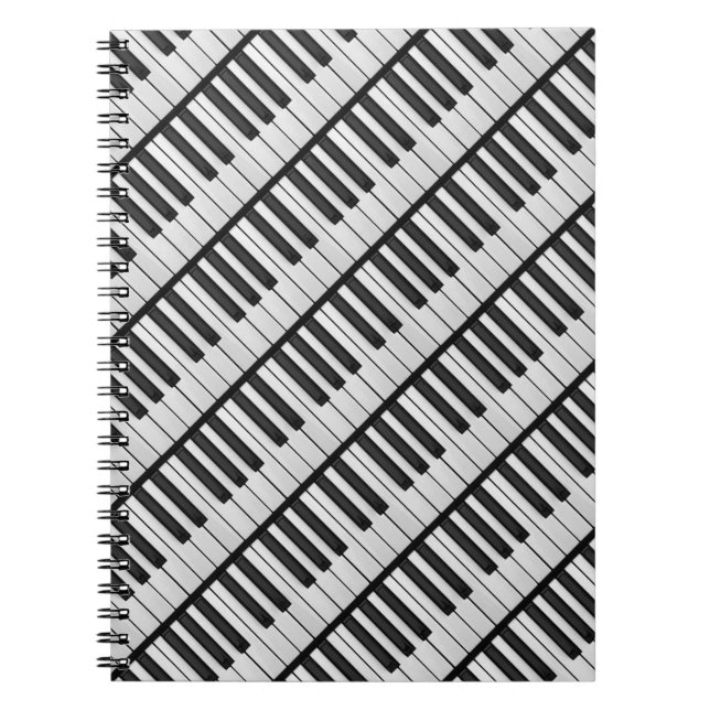 Black & White Piano Nycklar Anteckningsbok Med Spiral (Framsidan)