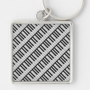 Black & White Piano Nycklar Fyrkantig Silverfärgad Nyckelring