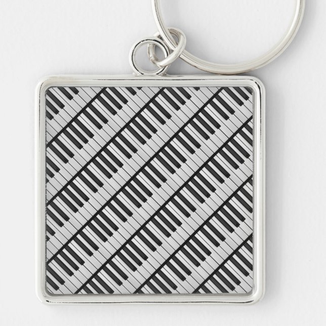 Black & White Piano Nycklar Fyrkantig Silverfärgad Nyckelring (Framsidan)