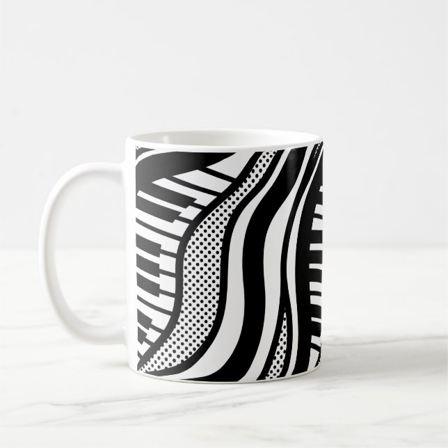 Black White Piano Polka Vinkar Musical Kaffemugg (Vänster)