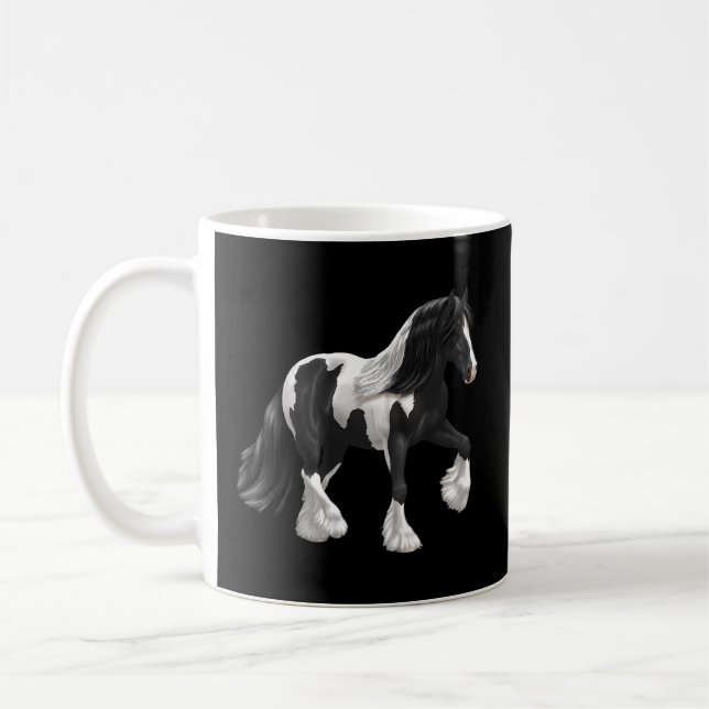 Black White Piebald Pinto Gypsy Vanner Draft Horse Kaffemugg (Vänster)