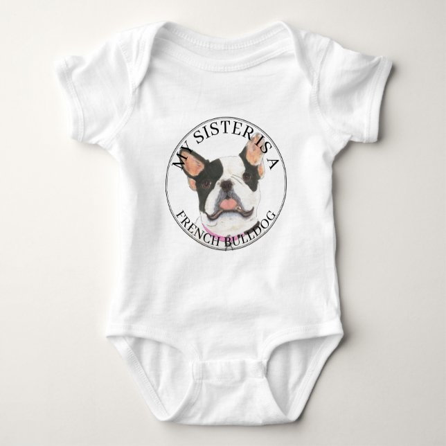 Black & White Pied Fransk Bulldog Big Sister T Shirt (Framsida)