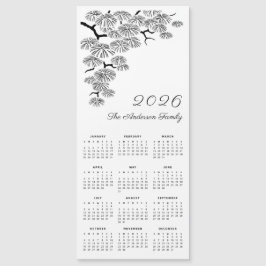 Black White Pine Branch Botanical Calendar 2026