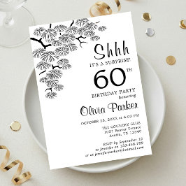 Black White Pine Branch Surprise 60th Birthday Inbjudningar