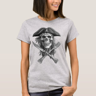 Black & White Pirat Skull med Utensils for Lido T Shirt