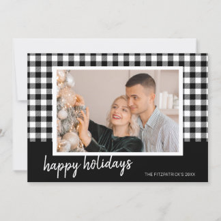 Black & White Plaid Christmas Photo Greeting Julkort