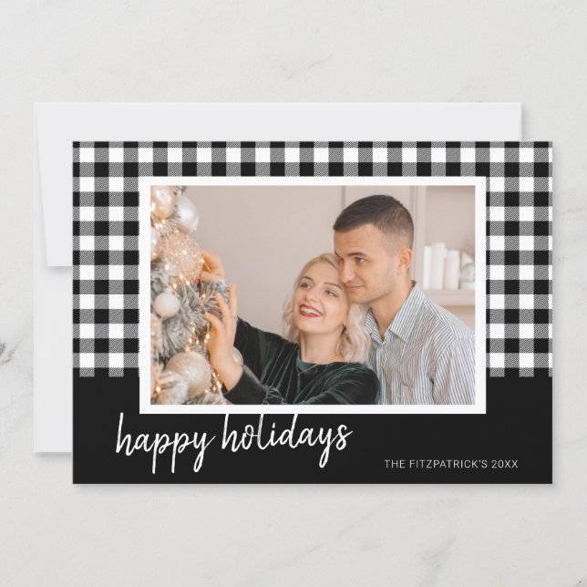 Black & White Plaid Christmas Photo Greeting Julkort (Framsida)