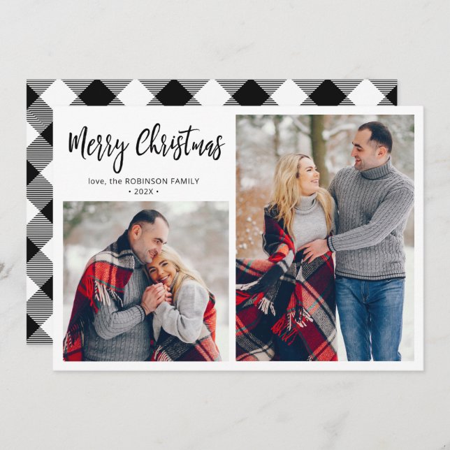 Black White Play 2 Photo Collage jul Julkort (Fram/baksida)