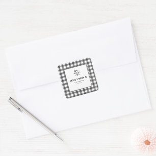 Black White Play Gingham Baby Q Baby Shower Fyrkantigt Klistermärke