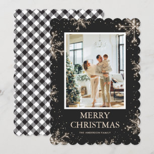 Black White Play Snowflake Photo God jul Julkort