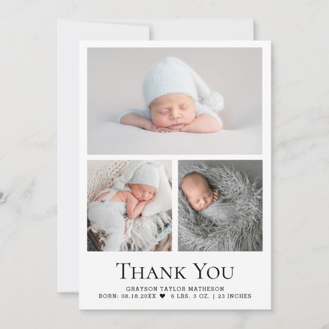 Black White Pojke Photo Grid Tack Kort (Framsida)