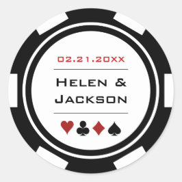 Black White Poker Chip Casino Bröllop Runt Klistermärke