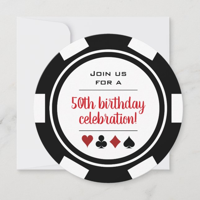 Black White Poker Chip Las Vegas Casino Birthday Inbjudningar (Framsida)