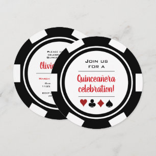 Black White Poker Chip Las Vegas Stil Quinceañera Inbjudningar