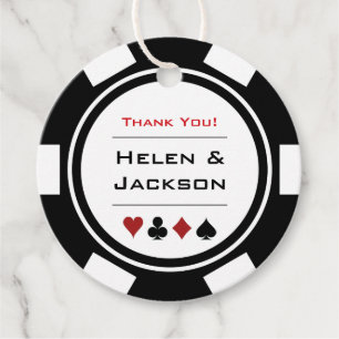 Black White Poker Chip Tack Vegas Bröllop Gåvor Etiketter