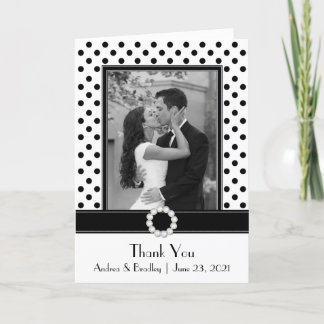 Black White Polka Dot Bröllop Photo Tack Kort