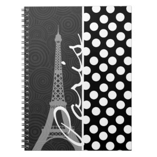 Black & White Polka Dot, Dot, Paris Anteckningsbok Med Spiral