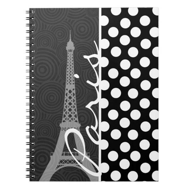 Black & White Polka Dot, Dot, Paris Anteckningsbok Med Spiral (Framsidan)