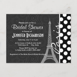 Black & White Polka Dot, Dot, Paris Inbjudan Vykort