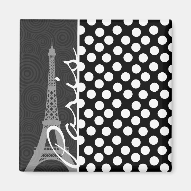 Black & White Polka Dot, Dot, Paris Magnet (Framsidan)