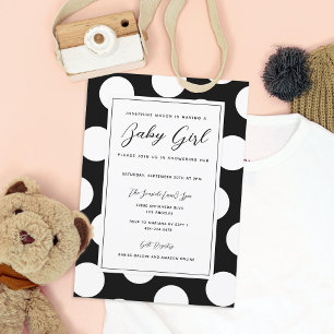 Black & White Polka Dot Gräns Baby Shower Inbjudningar