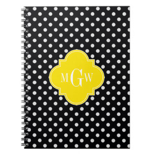 Black White Polka Dot Gult Quatrefoil 3 Monogram Anteckningsbok