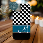 Black White Polka Dot Mönster Blue Monogram<br><div class="desc">En giftig och fetstilt grafik. Stora svarta och vita polka dots med ett blått monogram på högerna.</div>