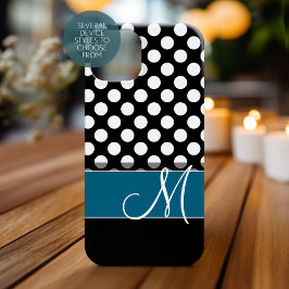 Black White Polka Dot Mönster Blue Monogram