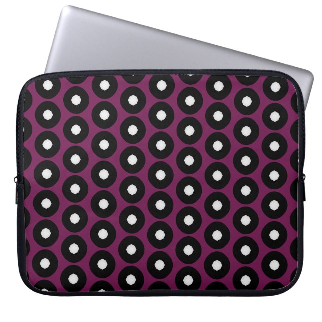 Black/White Polka Dot Mönster Laptop Sleeve (Framsidan)
